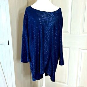 Chicos EASYWEAR Navy Textured Slinky Stretch Tunic Top Hi Low Sz 3
